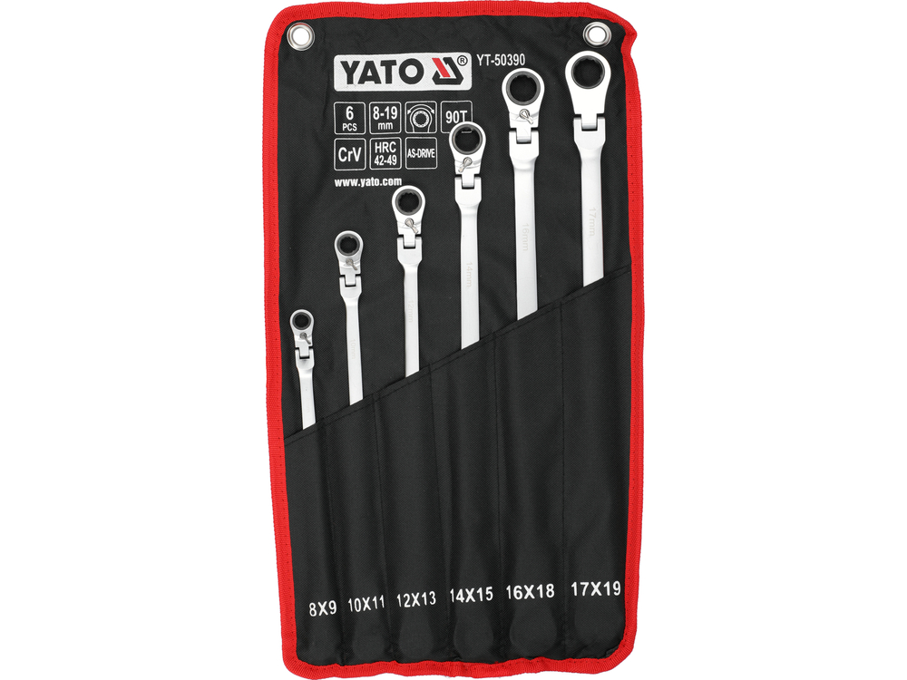 Terkšlinių kilpinių dvipusių pailgintų vartomų raktų rinkinys | 8-19 mm | 6 vnt (YT-50390)