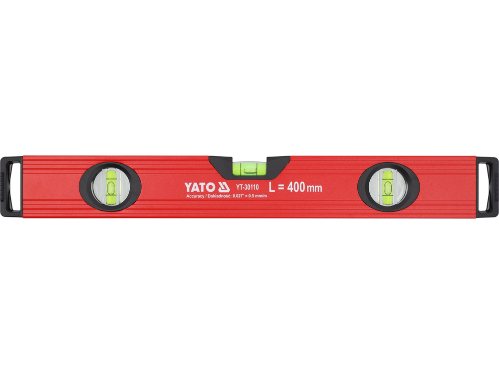 Gulsčiukas aliuminis | BOX level | 400 mm | su rankenėlėmis | 3 akutės (YT-30110)