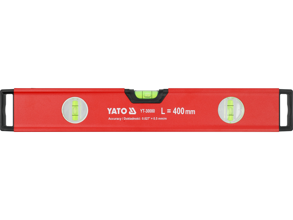 Gulsčiukas aliuminis | BOX level | 400 mm | su rankenėlėmis | 3 akutės (YT-30080)