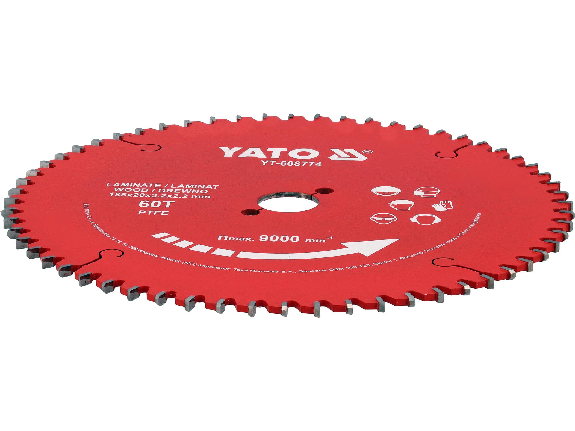 TCT pjovimo diskas laminatui ir medienai PTFE danga | 185 mm | 60 dantukų | 20 mm (YT-608774)
