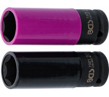 Galvutės smūginės ilgos plonasienės | su plastikine apsauga | 12,5 mm (1/2") | 20.5 + 21.5 mm | 2 vnt (7329)