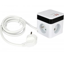Maitinimo laidas/ilgintuvas su įžeminimu kubo formos | 5 lizdai + USB | 1,0 mm2 | 1.4 m (72480)