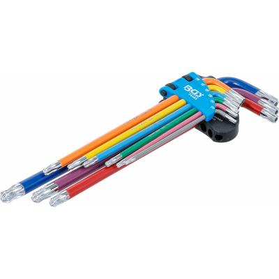 L tipo raktų rinkinys | daugiaspalviai šarnyriniai su skyle labai ilgi | T-Star (Torx) T10 - T50 | 9 vnt. (74465)