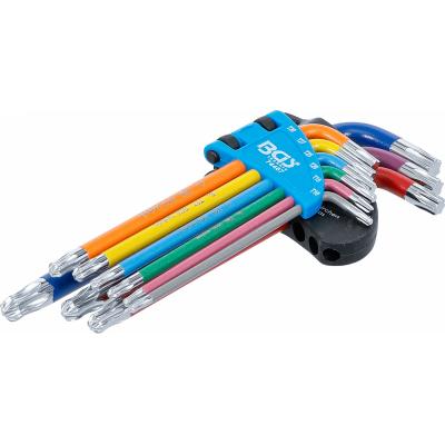 L tipo raktų rinkinys | daugiaspalviai šarnyriniai ilgi | T-Star (Torx) T10 - T50 | 9 vnt. (74467)