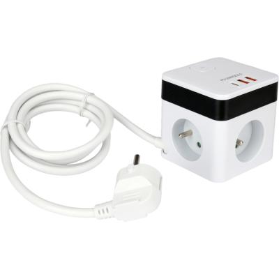 Maitinimo laidas/ilgintuvas su įžeminimu kubo formos | 5 lizdai + USB | 1,0 mm2 | 1.4 m (72480)