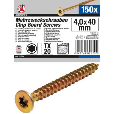 Daugiafunkciniai varžtai | T-Star (Torx) T20 | 4,0 x 40 mm | 150 vnt. (80994)