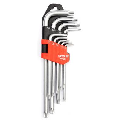 L tipo raktų rinkinys | ilgas tipas | T-Star (Torx) / T-Star su skylutėm (Torx) T10 - T50 | 9 vnt. (YT-0511)
